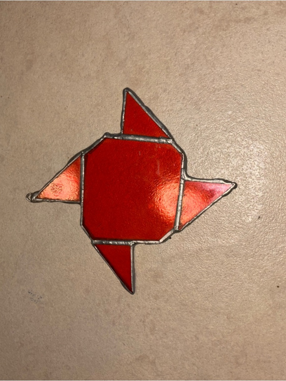 Vintage Handcrafted Red Stained Glass Pinwheel Star Suncatcher Hanging